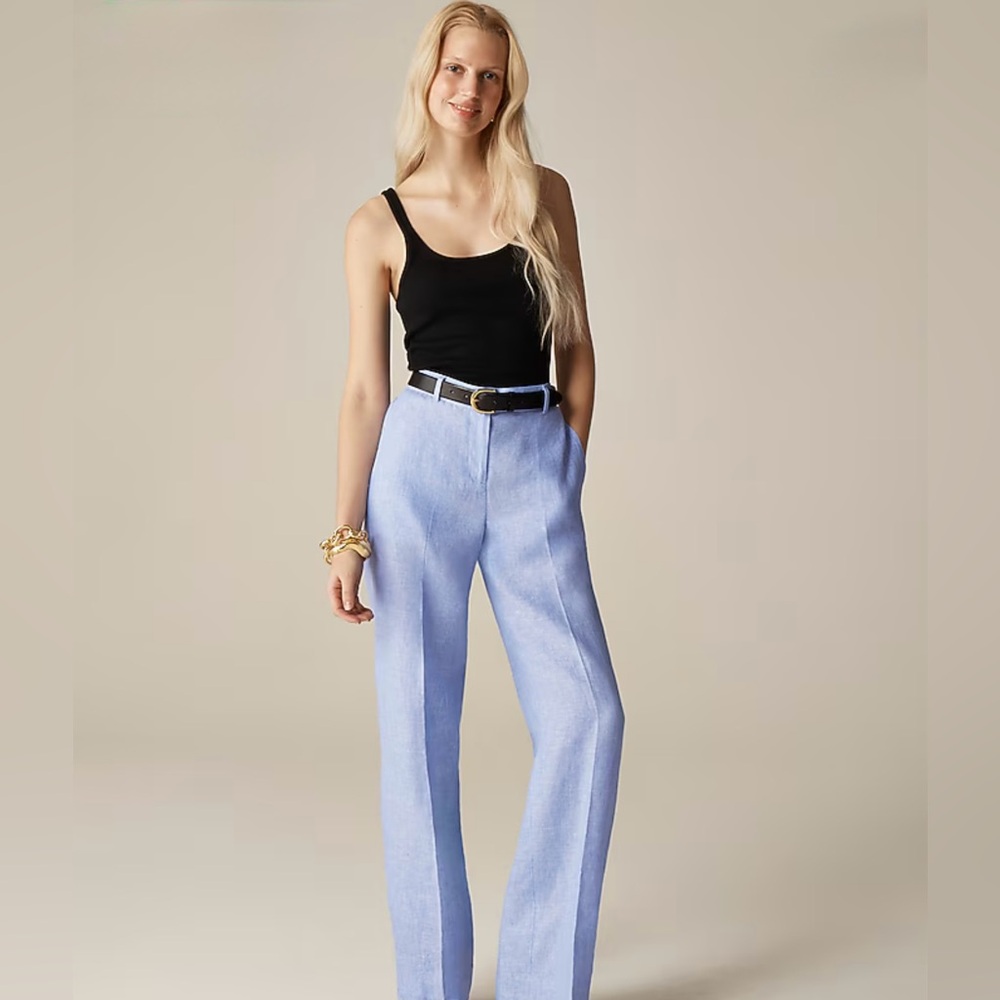J. Crew Light Blue High-Rise Linen Trousers